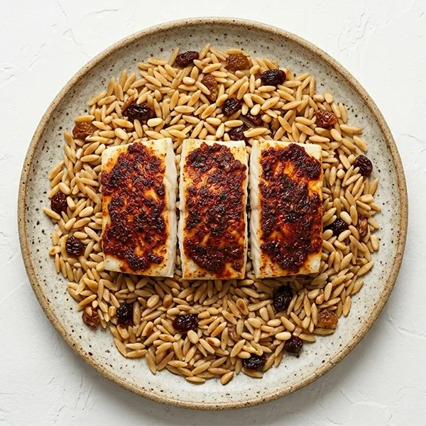 Harissa Spiced Fish With Turkish Orzo